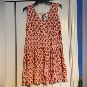 Japna Cream Mini Dress with Orange Red Floral Print